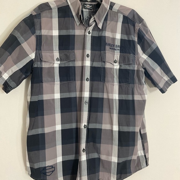 Harley-Davidson Other - Harley Davidson Genuine Short Sleeve Cotton Button Down Shirt Gray Size Large